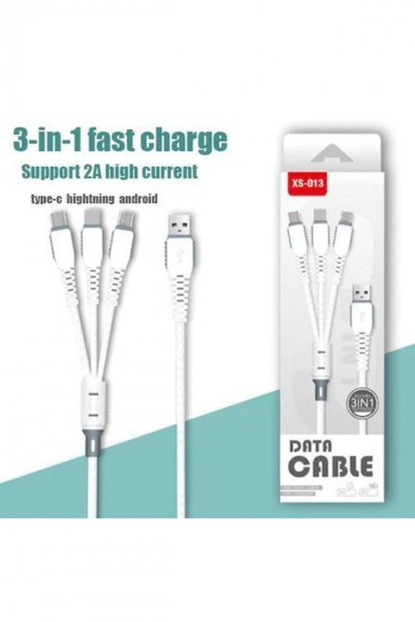 Data Cable Xs-013 Çoklu Sarj Kablosu 3 Uçlu Iphone,samsung,type-c Uyumlu Çoklu Şarj Kablo