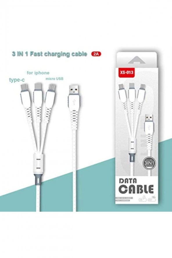 Data Cable Xs-013 Çoklu Sarj Kablosu 3 Uçlu Iphone,samsung,type-c Uyumlu Çoklu Şarj Kablo - 2
