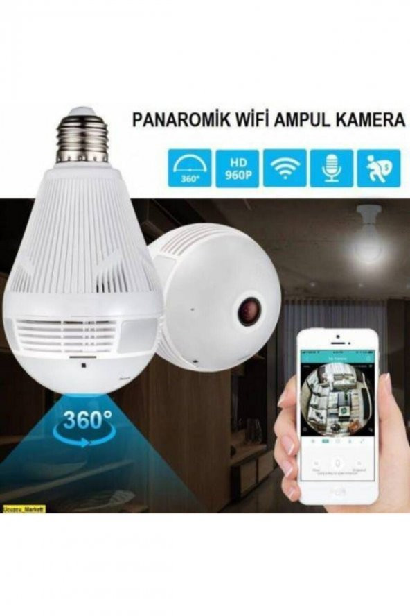 Panoramik 360 Ampul Şeklinde Güvenlik Kamerası 1080p Wifi - 3