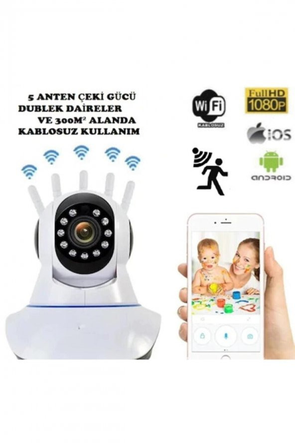 360° Wifi Ip Güvenlik Kamera 5 Antenli Gece Görüşlü Sensörlü Harekete Duyarlı Ip-kamera - 2
