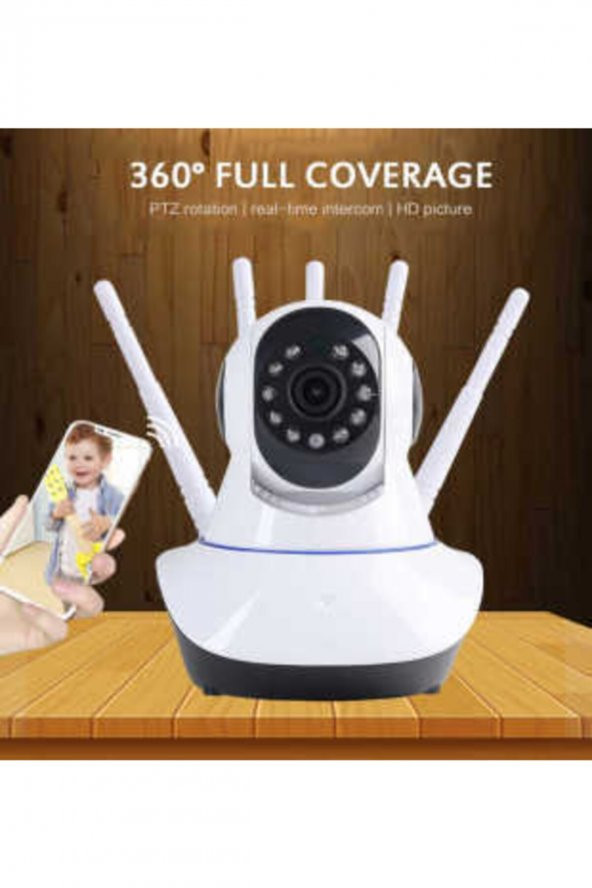 5 Antenli Bebek Izleme Kamerası Gece Görüşlü Ip Güvenlik Kamerası 360 Derece Hareket Sensörlü - 2