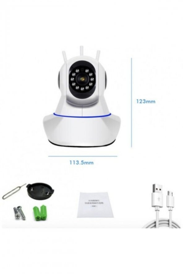 Kablosuz Wifi Ip Kamera 1080p Full Hd 3 Mp Hareketli Kamera Gece Görüşlü Beyaz 0072632196055 - 3