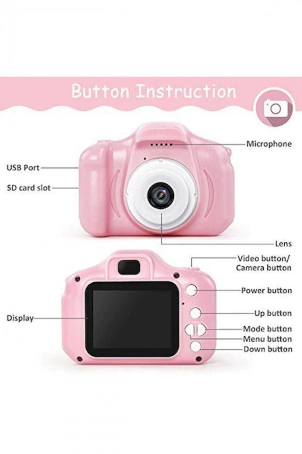 Pembe 8 Gb Sd Kartlı Mini Eğitici Kamera Çocuklar İçin Dijital Fotoğraf Makinesi Cmr9 - 3