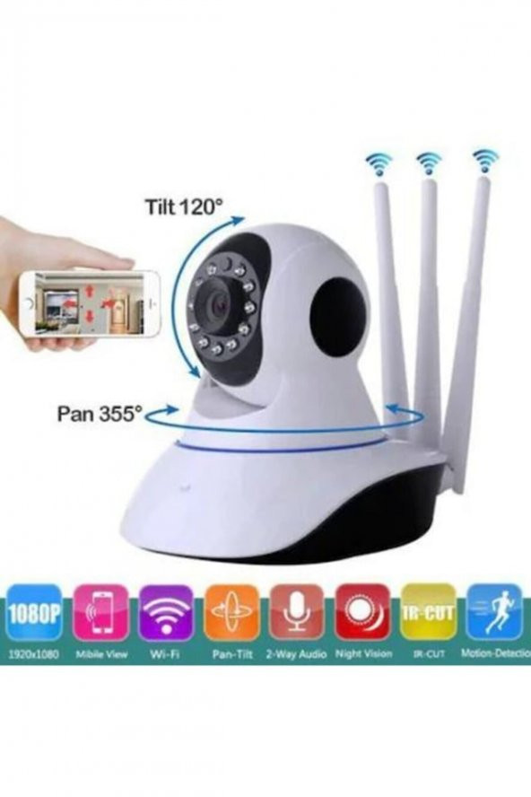 Wi-fi Kablosuz Cmr5 Ip Güvenlik Ve Bebek Kamerası 360 Derece 3 Anten - 2