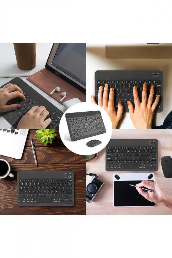 Tüm Cihazlara Uyumlu Akıllı Taşınabilir Şarj Edilebilir Kablosuz Bluetooth Klavye + Mause - 3