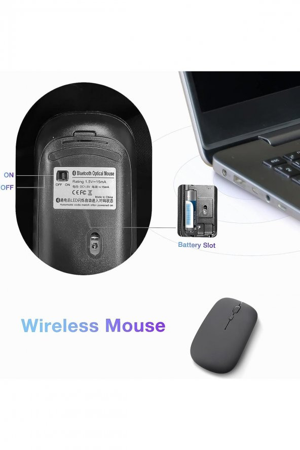 Tüm Cihazlara Uyumlu Akıllı Taşınabilir Şarj Edilebilir Kablosuz Bluetooth Klavye + Mause - 2