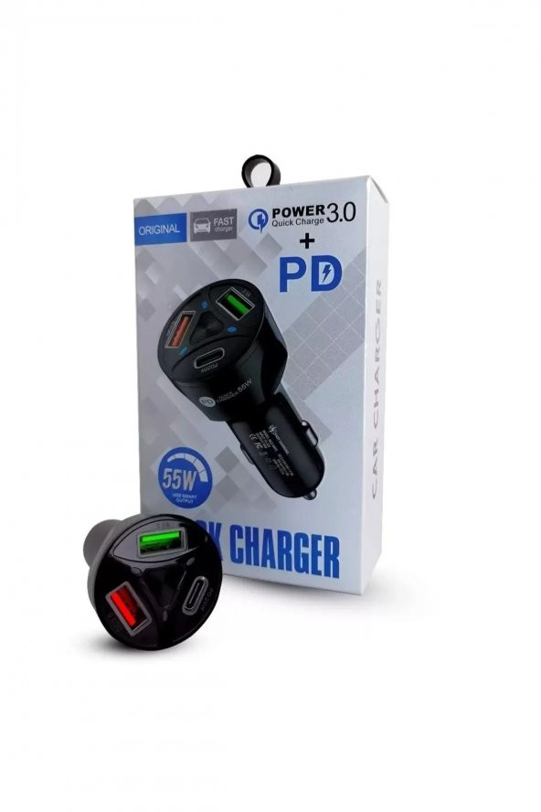 Pd Araç Çakmaklık 2 Usb+20w Pd Hızlı Şarj Destekli Çift Usb+type-c Giriş 55w Power Quick Ciharge 3.0 - 2