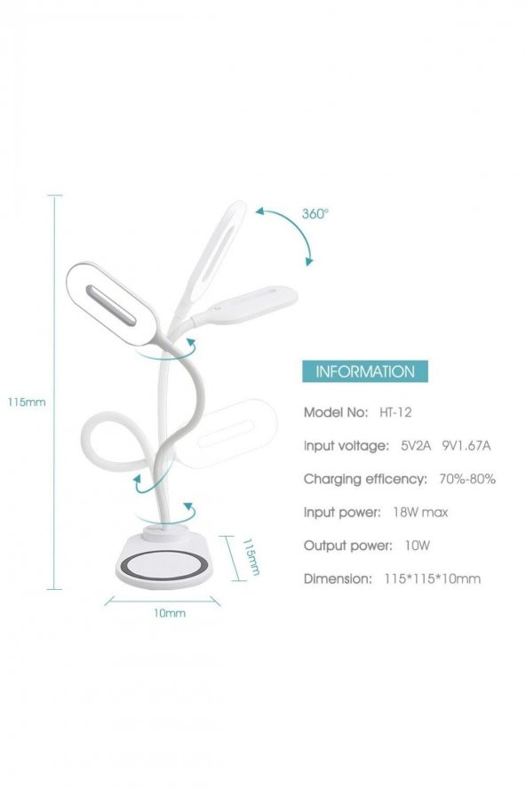 Hızlı Kablosuz Şarj Stant Ve Led Masa Lambası Taşınabilir 360 Derece Esnek Dokunma Wiereles Charger - 3