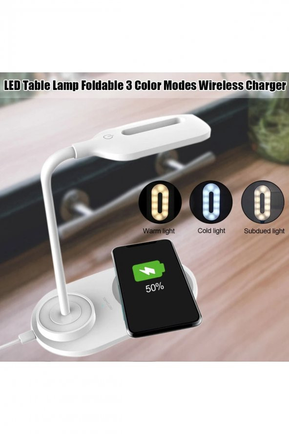 Hızlı Kablosuz Şarj Stant Ve Led Masa Lambası Taşınabilir 360 Derece Esnek Dokunma - 3