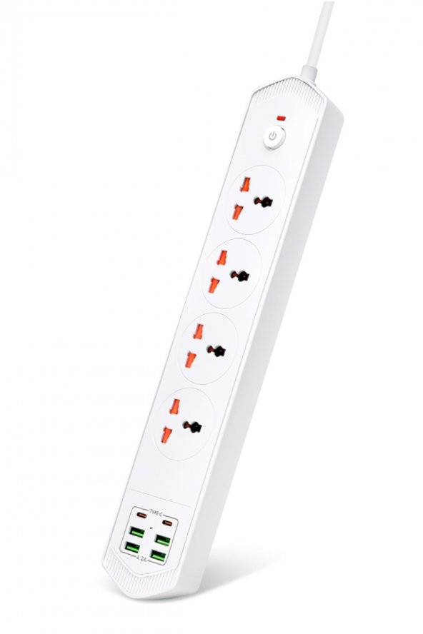 Çoklu Priz 10 Girişli 4+4 USB 2 Type-C 2M Kablolu Akım Korumalı Anahtarlı Uzatma Grup Priz 3000w