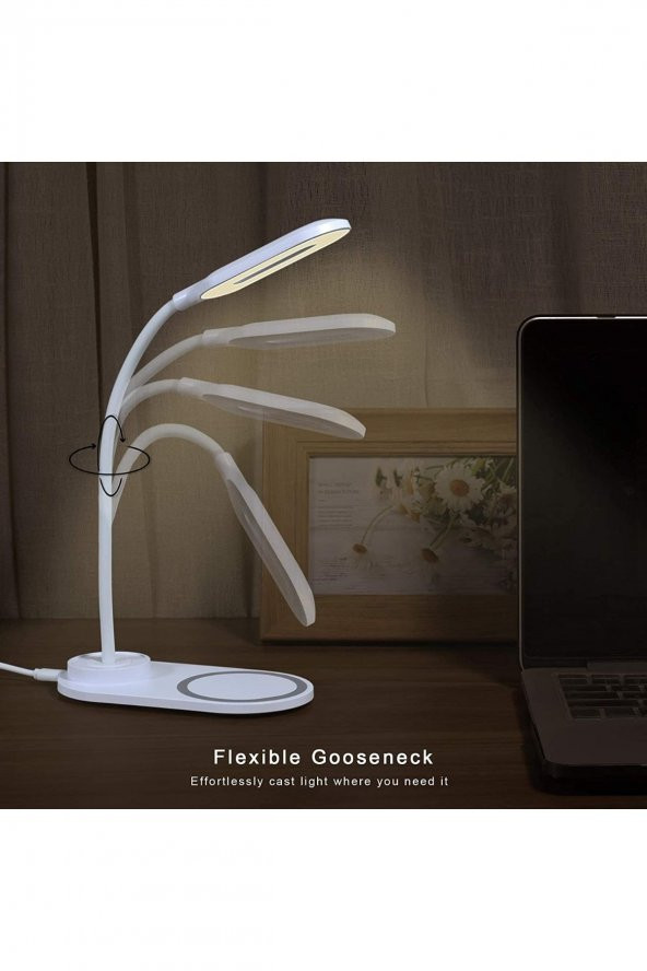 Wireless Ciharger Masa Üstü Led Lamba Kablosuz Şarj Özelliği Esnek Gövde Gece Lambası - 3