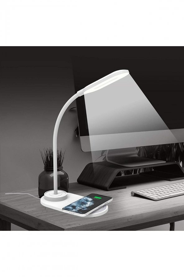 Wireless Ciharger Kablosuz Hızlı Şarj Özelliği 360 Derece Esnek Gövde Masaüstü Led Gece Lambası - 3