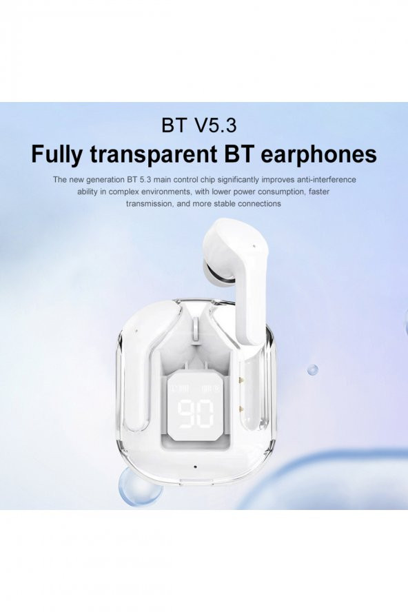 Kablosuz Bluetooth Kulaklık Şeffaf Spor Çalışma İçin LED Güç Dijital Ekran Stereo Ses - 2