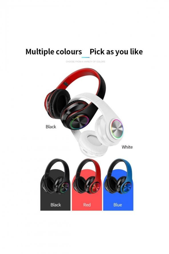 B39 Kablosuz Bluetooth Kulaklık Led Işıklı Kulaküstü Kulaklı Tüm Telefonlara Uyumlu - 3