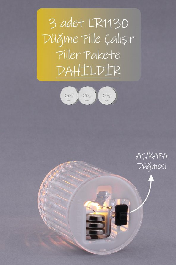 3lü Kristal Desenli Led Mum Seti Pilli Dumansız Alevli Ledli Dekoratif Yapay Mum - 5