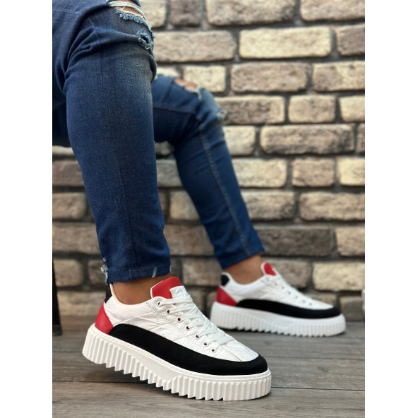 Boa Beyaz Kırmızı Detaylı Paraşüt Kumaş Yüksek Taban Erkek Ayakkabı Sneaker - 2
