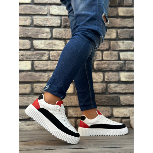 Boa Beyaz Kırmızı Detaylı Paraşüt Kumaş Yüksek Taban Erkek Ayakkabı Sneaker - 3