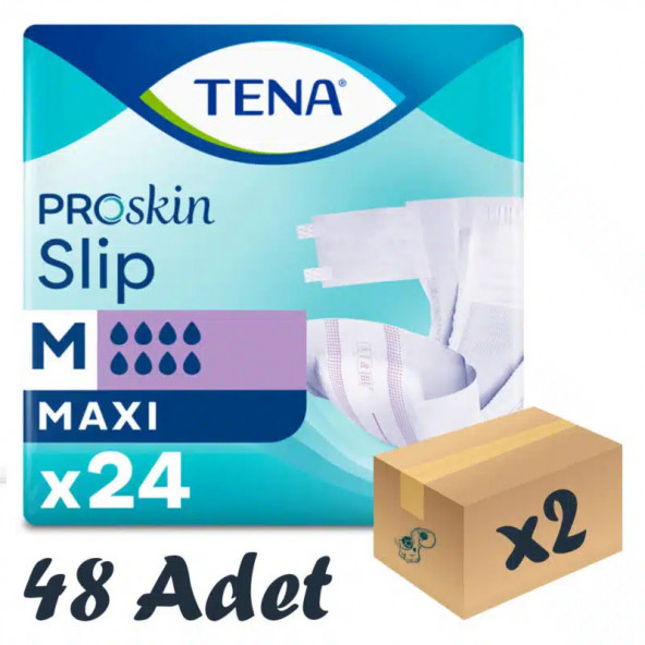 TENA Slip Maxi Bel Bantlı Hasta Bezi, Orta Boy (M), 8 Damla, 24lü 2 Paket 48 Adet