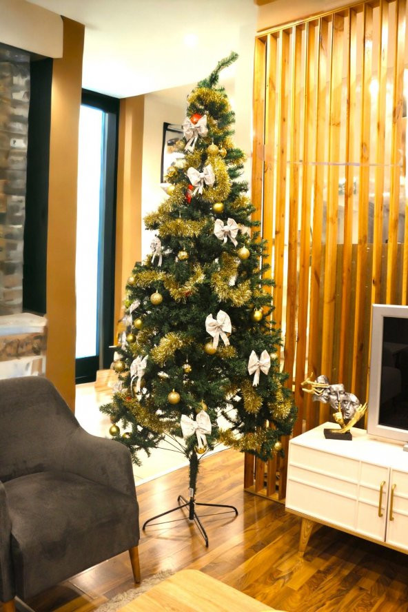 T.Concept Yılbaşı Çam Ağacı 240 cm Boy, 1000 Dal, Noel Yılbaşı Dekorasyonu, Metal Ayaklı, Kutulu - Resim 2