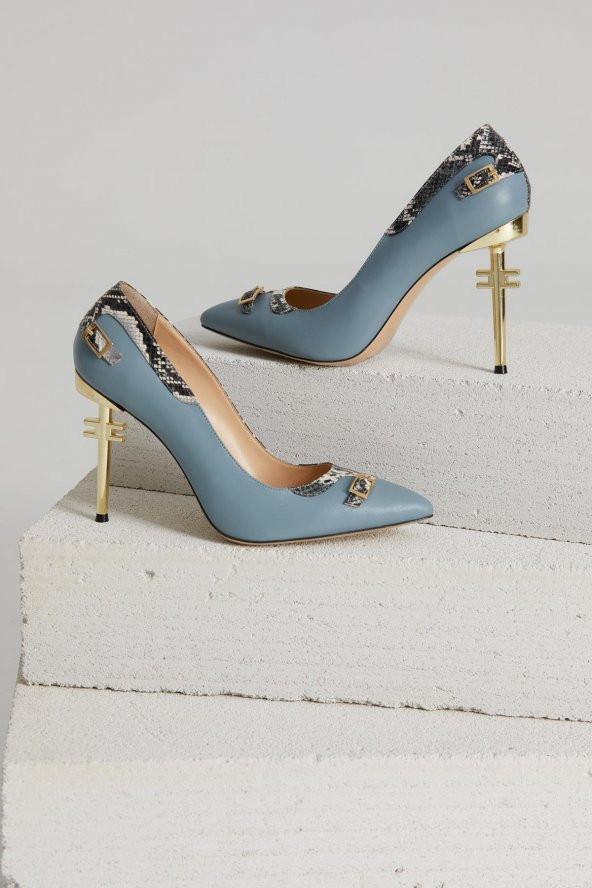 Kadın Hakiki Deri Mavi-Yılan Derisi Stiletto - 7