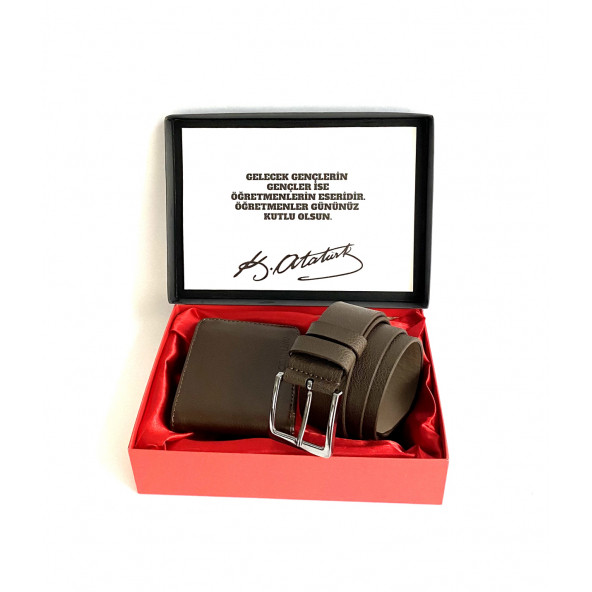ÖĞRETMENLER GÜNÜ ERKEK KAHVERENGİ KEMER-CÜZDAN SETİ