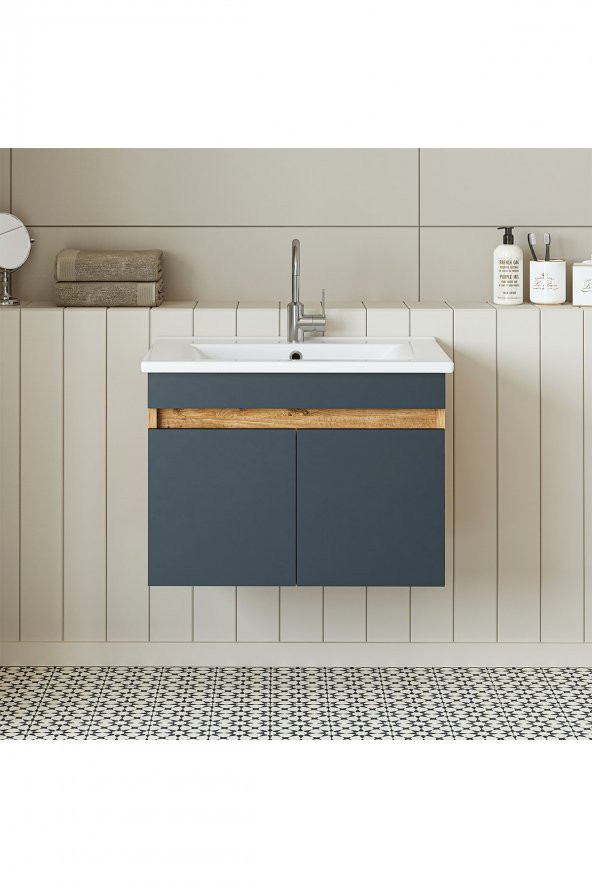 ROOMART  Lavabolu  Atlantik - Antrasit Mat Mdf 65 Cm Banyo Dolabı - 1