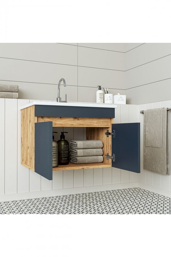ROOMART  Lavabolu  Atlantik - Antrasit Mat Mdf 65 Cm Banyo Dolabı - 3