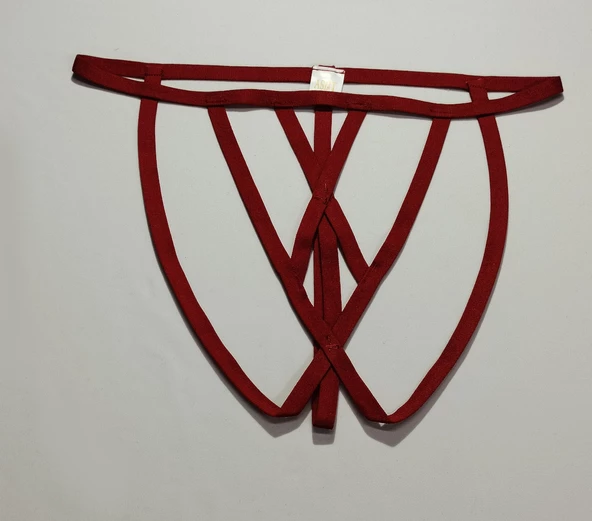 ASM1248 Kadın Kırmızı Kafes Önü Çaprazlı Tanga String - 4