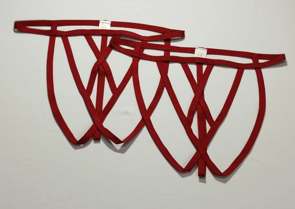 ASM1250 Kadın 2 Li Kırmızı Kafes Önü Çaprazlı Tanga String - 3