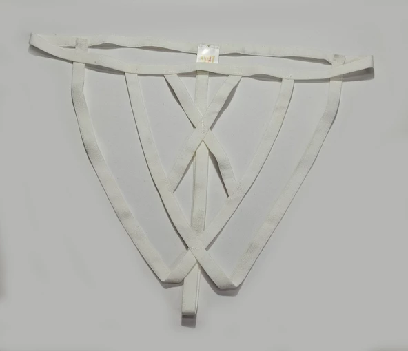 ASM1247 Kadın Ekru Kafes Önü Çaprazlı Tanga String - 3