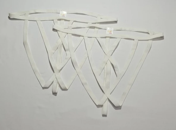 ASM1249 Kadın 2 Li Ekru Kafes Önü Çaprazlı Tanga String