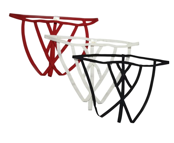 ASM1252 Kadın 3 Lü Renkli Kafes Önü Çaprazlı Tanga