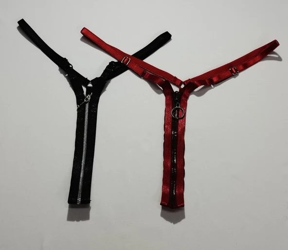 ASM1253 Kadın 2 Li Renkli  Fermuarlı Çabuçak String Tanga