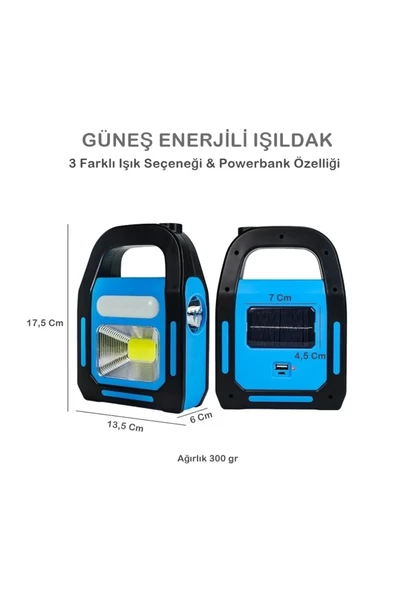CATA CT 9955 HAZAR GÜNEŞ ENERJİLİ EL FENERİ IŞILDAK USB ŞARJ EDİLEBİLİR SOLAR  EL FENERİ - INGES - 2