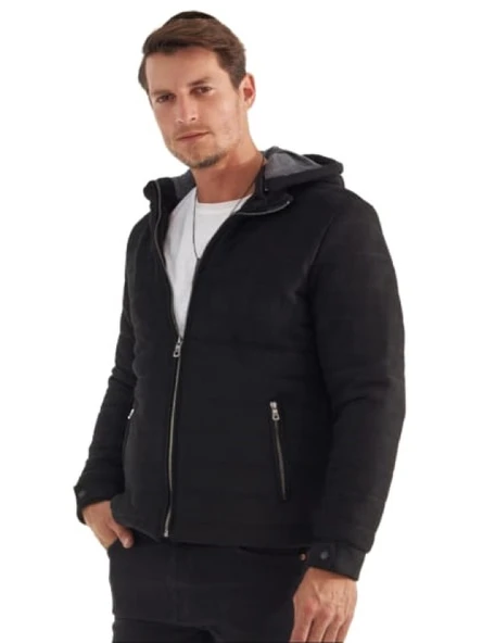 Delpino D0306 Erkek Süet Slim Kesim Kapüşonlu Mont - Resim 7