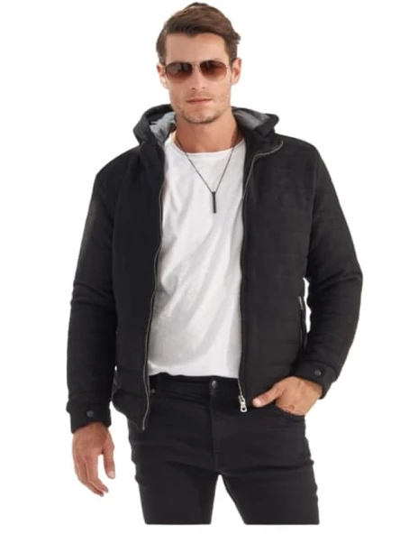 Delpino D0306 Erkek Süet Slim Kesim Kapüşonlu Mont - Resim 6