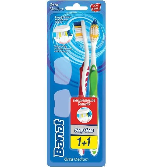 Banat Deep Clean 1 + 1 Kapaklı Diş Fırçası Medium