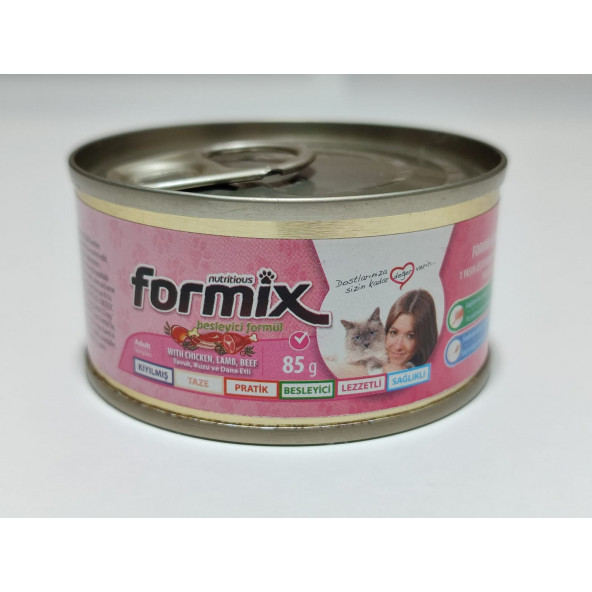 Formix 85 gr X 12 Adet Gurme Tavuk Kuzu Dana Etli Mama Kıyılmış Konserve Yaş Kedi Maması