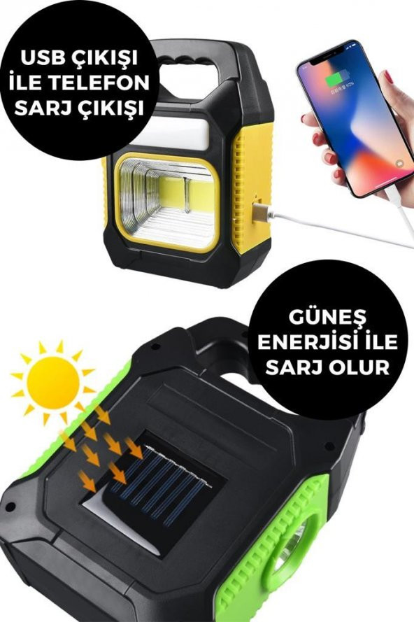 Sarj Edilebilir ve Solar Sarjlı Portatif Taşınabilir Yeşil Kamp Feneri Avcılık Feneri - 4