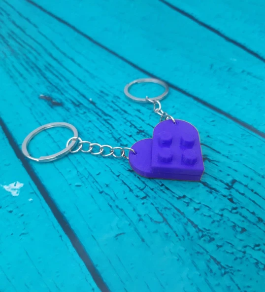 Seninle Anlam Bulurum Lego Dizayn Kalp Anahtarlık 2'li Mavi Renk - 2