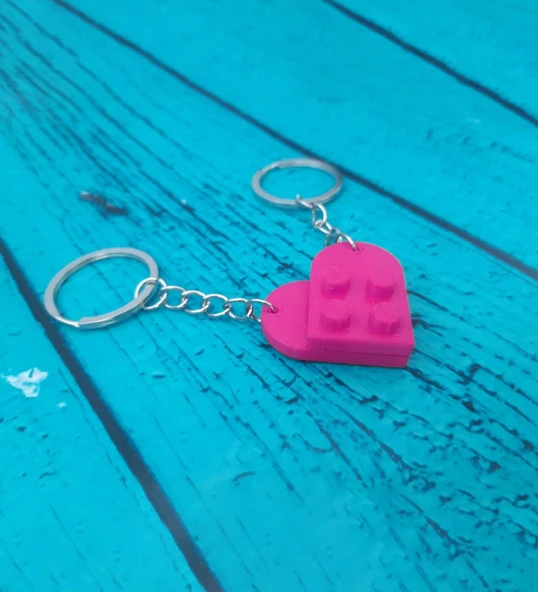 Seninle Anlam Bulurum Lego Dizayn Kalp Anahtarlık 2'li Pembe Renk - 2