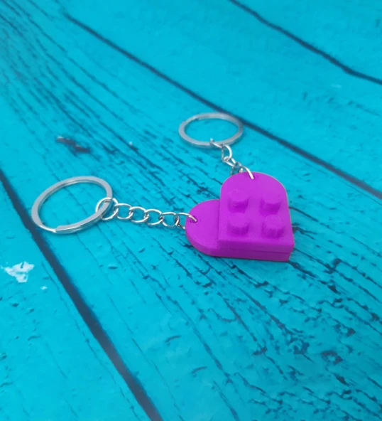 Seninle Anlam Bulurum Lego Dizayn Kalp Anahtarlık 2'li Mor Renk