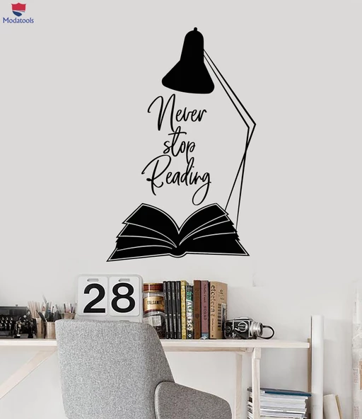 Oturma Odası, Ofis, Dükkan Duvar Sticker Alıntı Asla Açık Kitap Kitaplığı Çıkartmaları Okumayı Durdurma