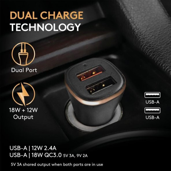 Duracell 30W Araç Şarj Başlığı ( Dual USB-A Port ) - Siyah - 4
