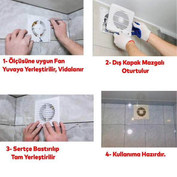 Kapaklı Banyo Wc Havalandırma Aspiratörü Fanı Kirli Hava Kötü Koku Fanı Metal Vantilatör 160 mm - 5