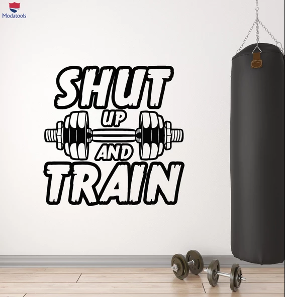 Oturma Odası, Ofis, Dükkan Duvar Sticker Alıntı Kapa çeneni Ve Tren Spor Salonu Spor Motivasyon Çıkartmaları