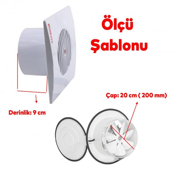 Kapaklı Banyo Wc İşyeri Havalandırma Aspiratörü Fanı Kirli Hava Kötü Koku Metal Vantilatör 200 mm - Resim 2