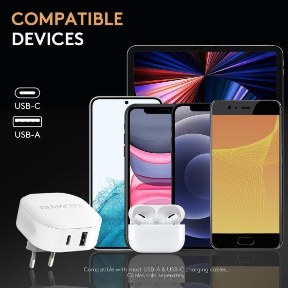 Duracell 30W 4X Hızlı Şarj Başlığı ( USB-A,USB-C ) - Beyaz - 7