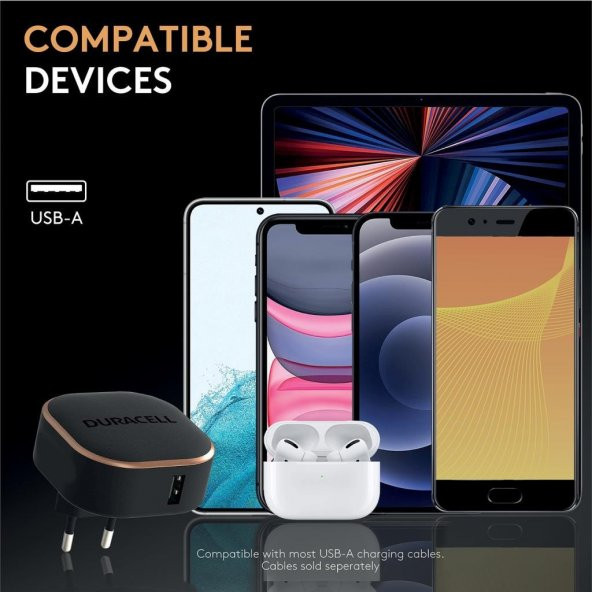 Duracell 12W Telefon / Tablet Şarj Başlığı 1xUSB 5v/2.4A - Siyah - 6