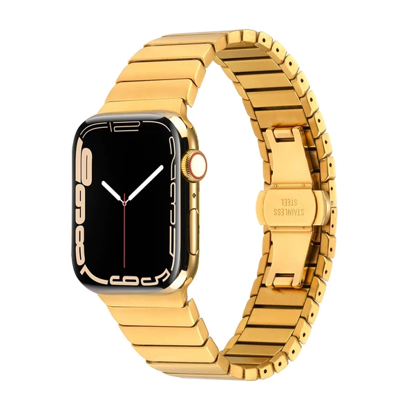 Apple Watch 42 44 45 49 mm Uyumlu Baklalı Çelik Kordon - 7